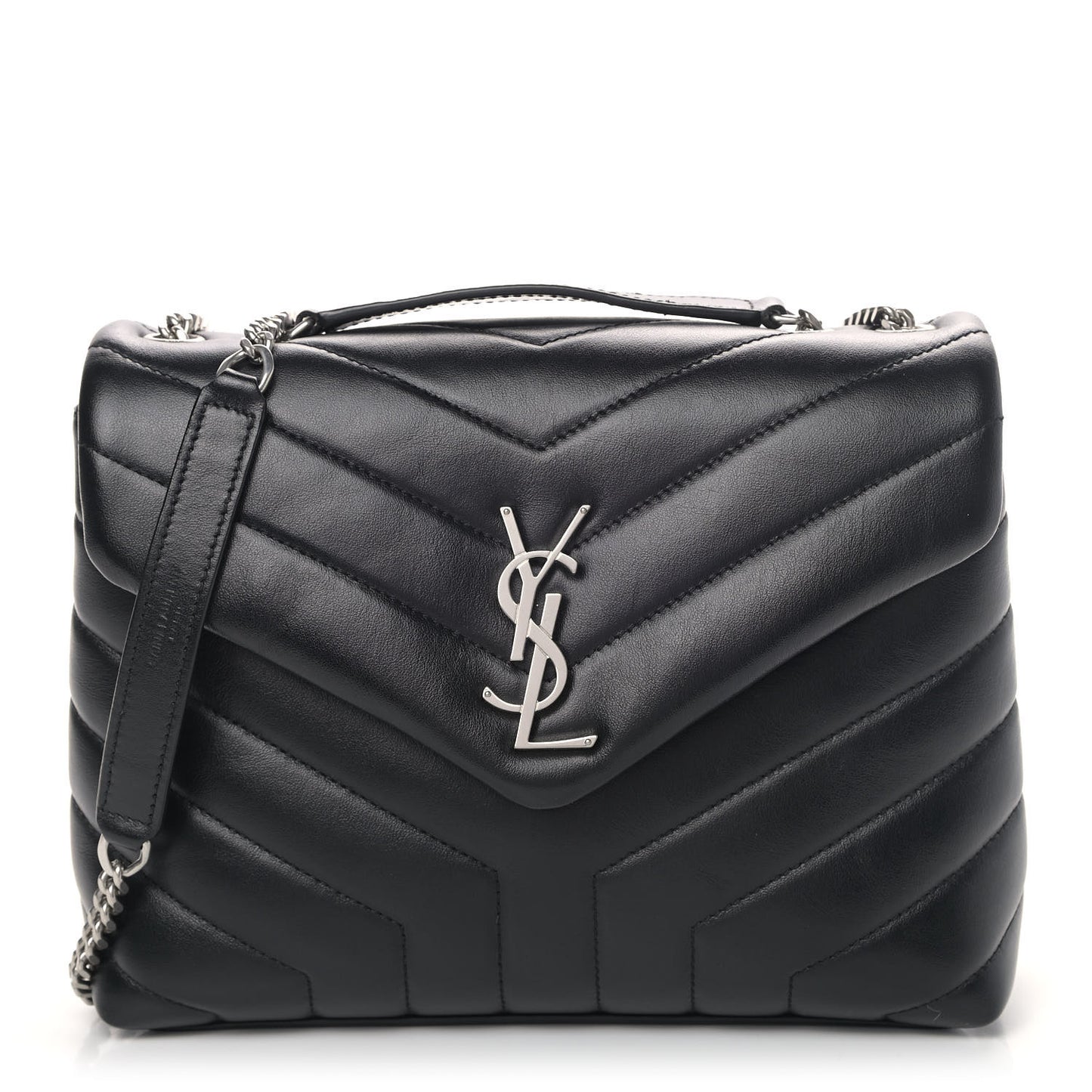 Calfskin Y Quilted Monogram Small Loulou Chain Satchel Black