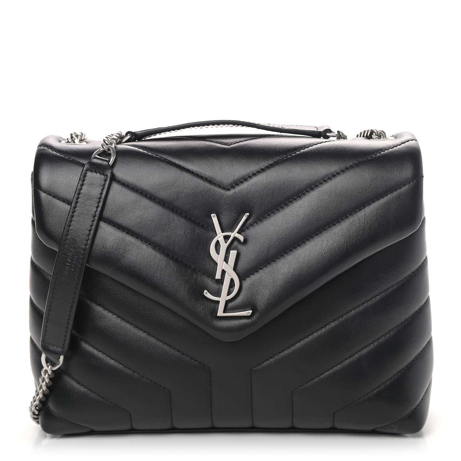 Saint Laurent Calfskin Y Quilted Monogram Small Loulou Chain Satchel Black 1 of 5