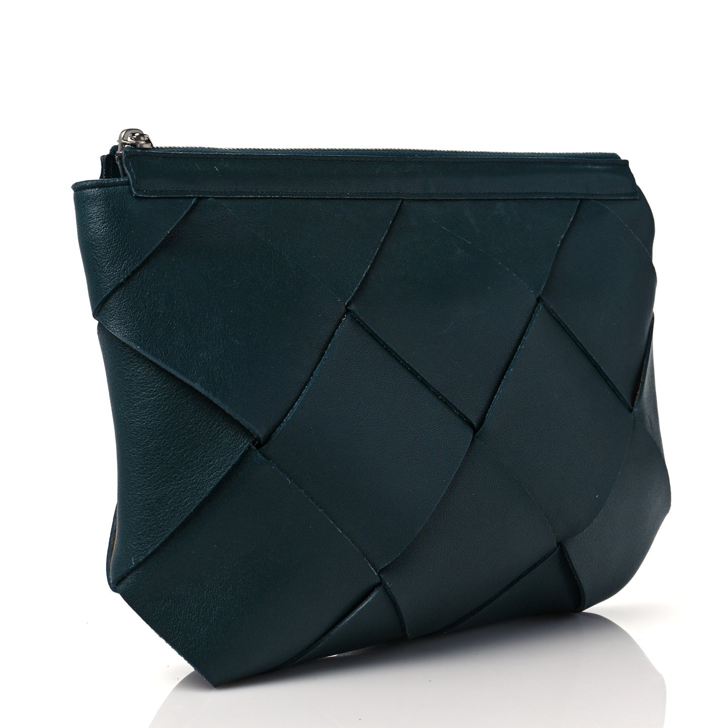 Nappa Maxi Intreccio Woven Pouch Clutch Raintree