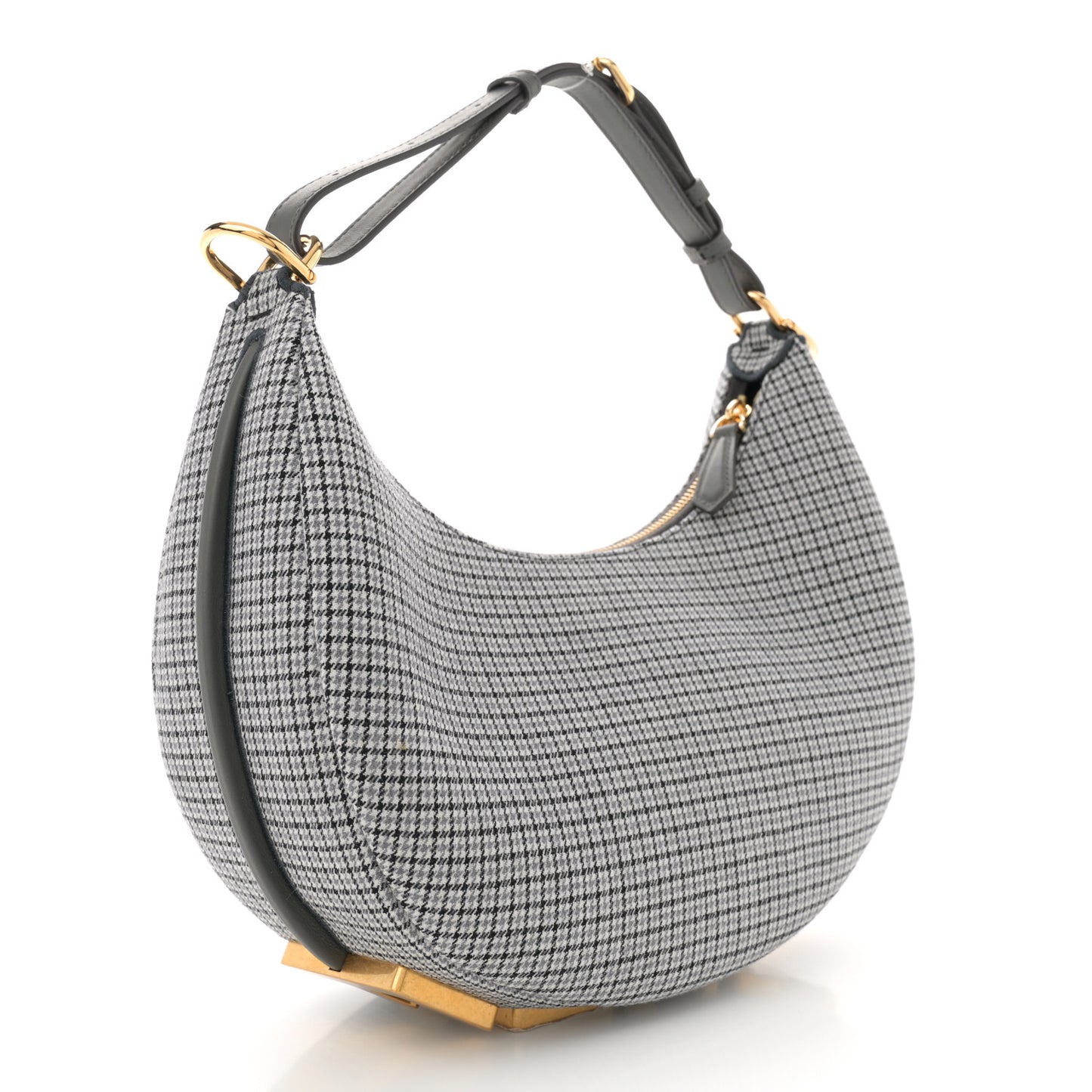 Wool Vitello Grace Small Houndstooth Small Fendigraphy Hobo Bag Grigio Anthracite
