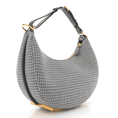 Fendi Wool Vitello Grace Small Houndstooth Small Fendigraphy Hobo Bag Grigio Anthracite 3 of 10