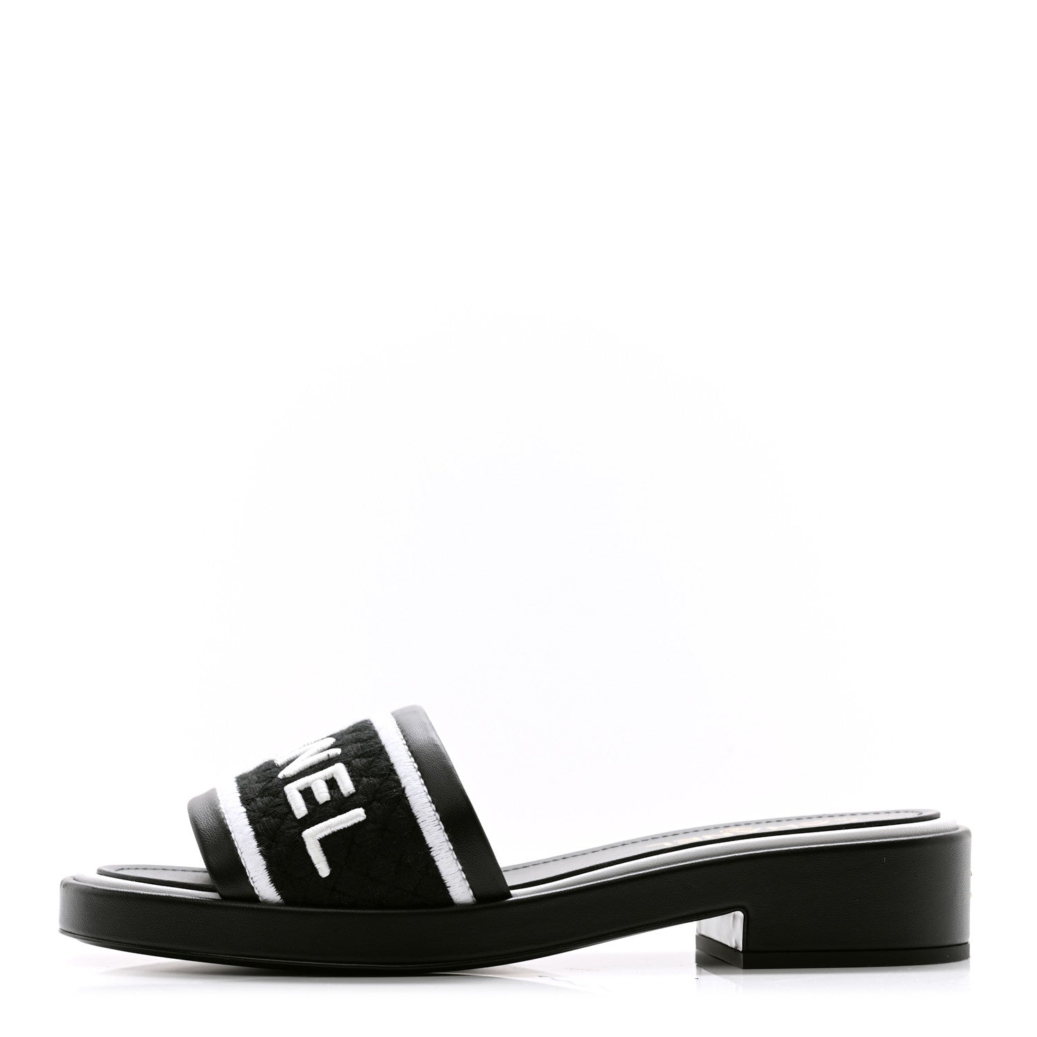 Chanel Lambskin Embroidered CC Mule Sandal 41 Black White 1 of 10