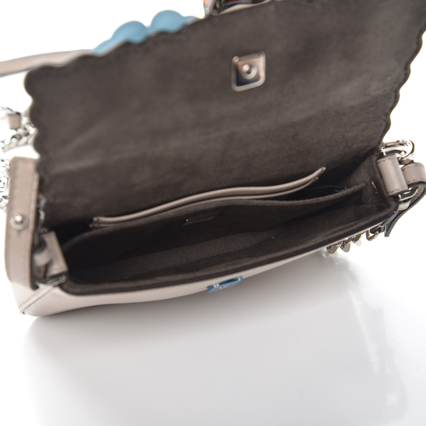 Calfskin Mink Fur Hypnoteyes Micro Baguette Grigio Polvere Arancio