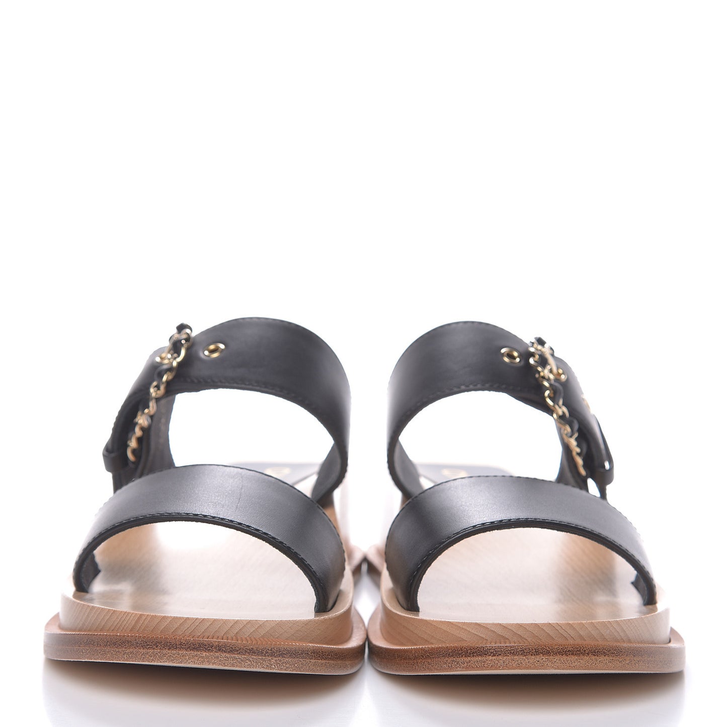 Calfskin Wood Buckle Sandals 37 Black