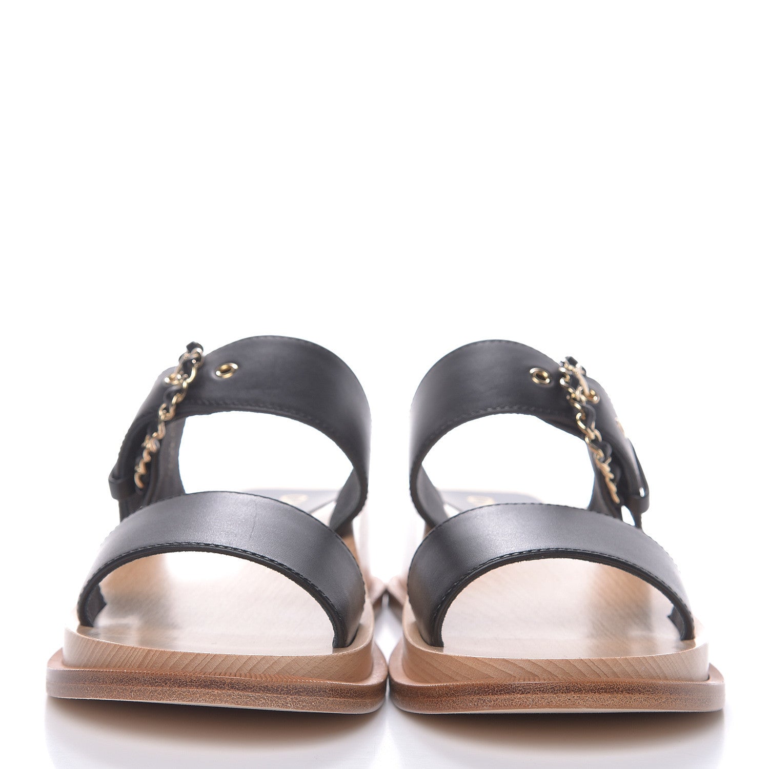 Chanel Calfskin Wood Buckle Sandals 37 Black 2 of 10