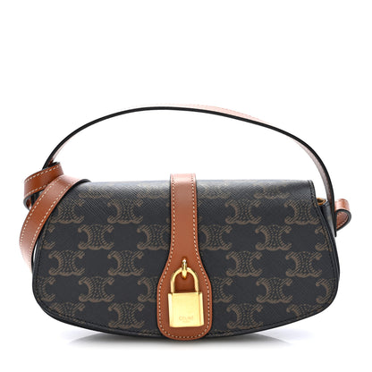 Celine Triomphe Canvas Calfskin Tabou Clutch on Strap Tan Tan Tan 1 of 8