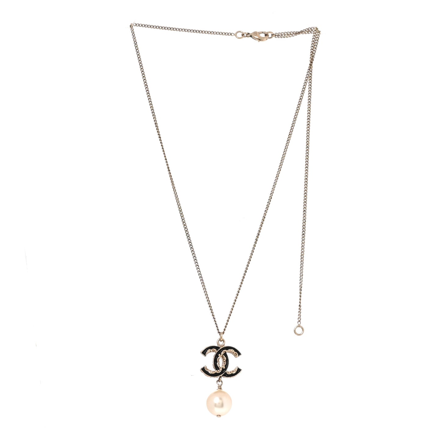 Pearl CC Drop Necklace Silver Black
