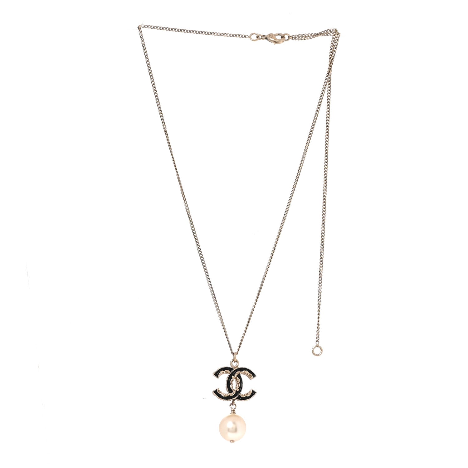Chanel Pearl CC Drop Necklace Silver Black 3 of 5