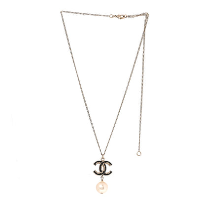 Chanel Pearl CC Drop Necklace Silver Black 3 of 5