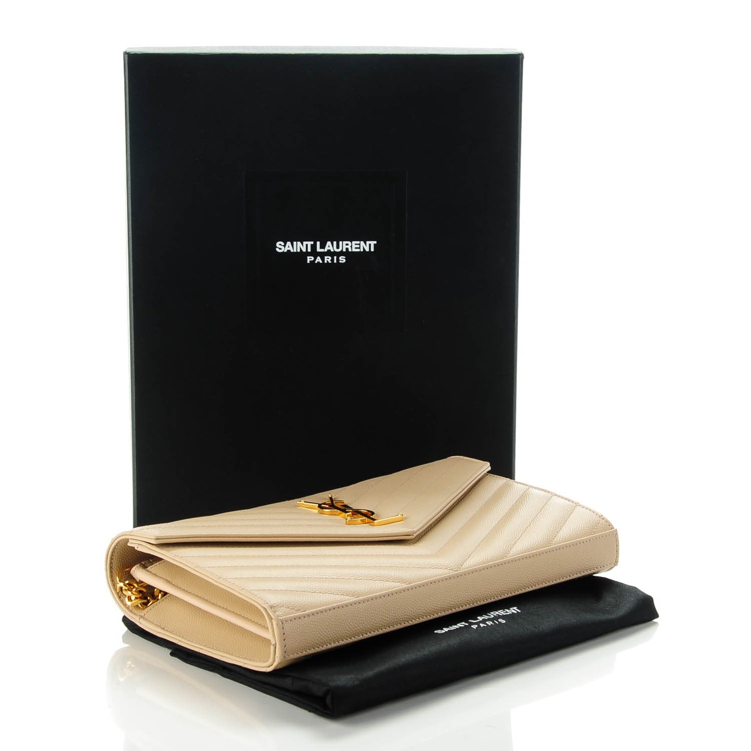 Saint Laurent Grain De Poudre Matelasse Chevron Monogram Chain Wallet Nude Powder 4 of 7