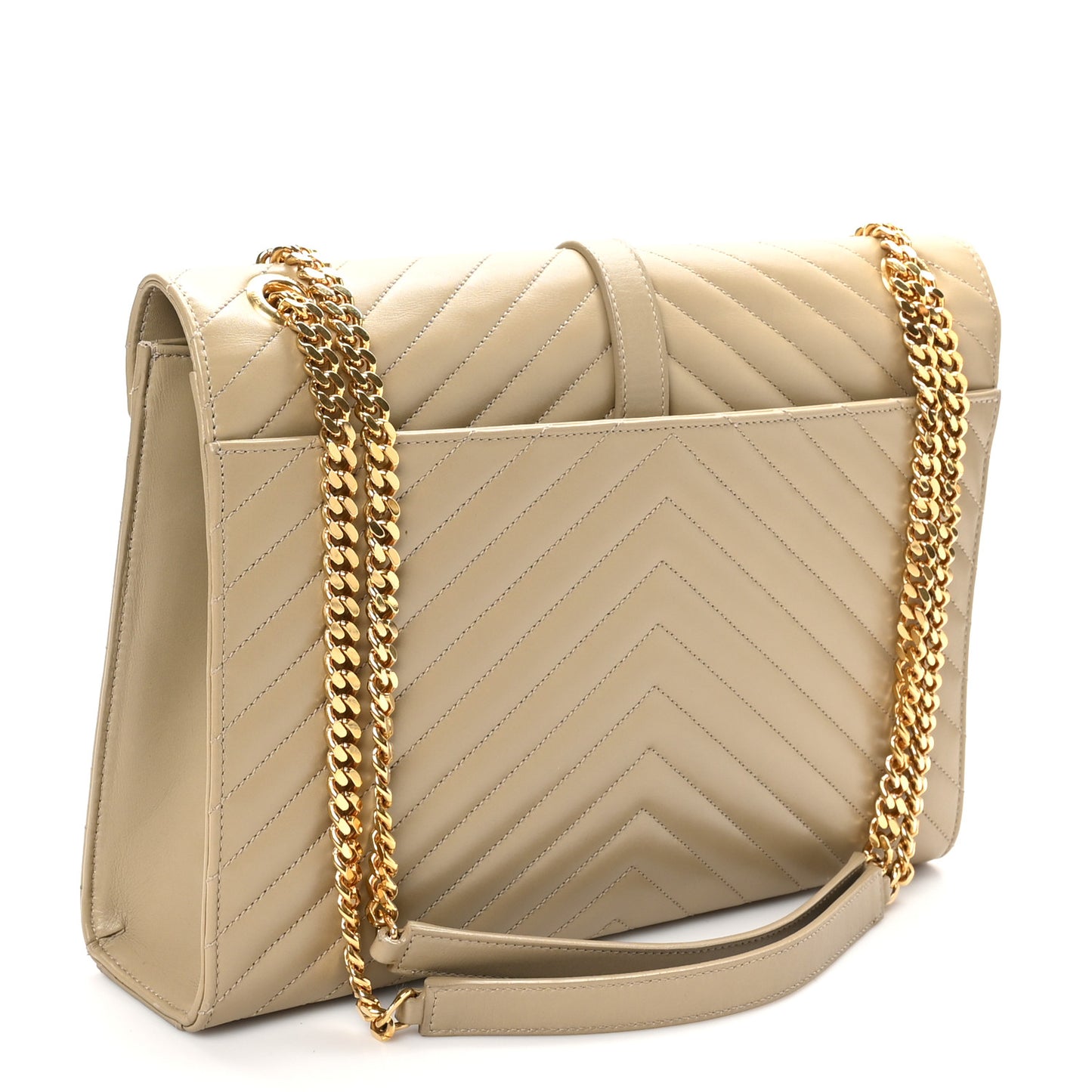 Lambskin Matelasse Chevron Large Monogram Satchel Beige