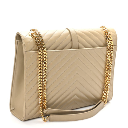 Saint Laurent Lambskin Matelasse Chevron Large Monogram Satchel Beige 3 of 10