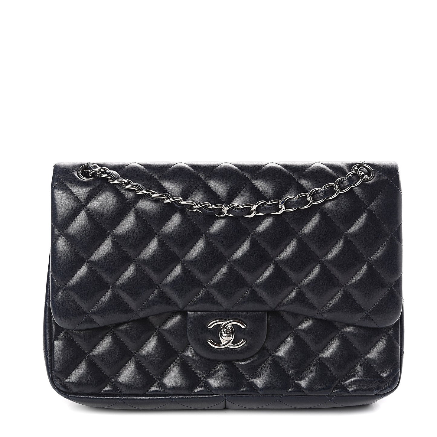 Lambskin Quilted Jumbo Double Flap Black