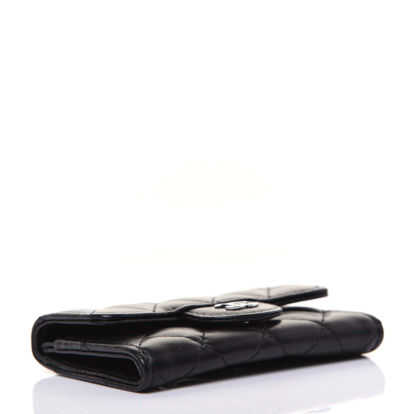 Lambskin Quilted Flap Card Holder Black