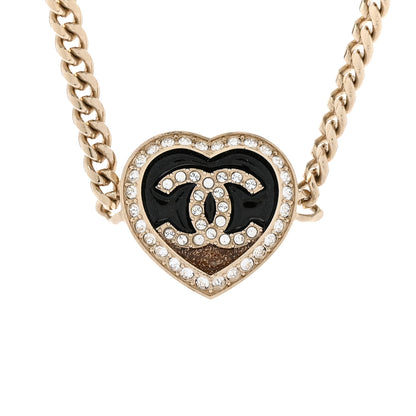 Chanel Resin Crystal Glitter CC Heart Choker Necklace Black Gold 4 of 6