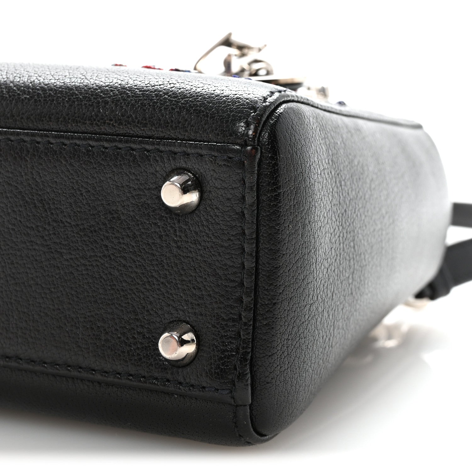 Christian Dior Goatskin Sequin Embroidered Mini Lady Dior Black
