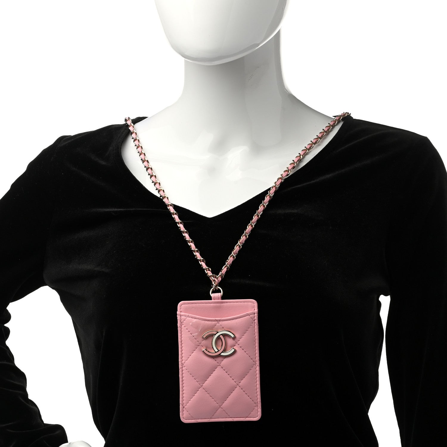 Chanel Lambskin Quilted Chanel Card Holder On Chain Pink 2 of 9
