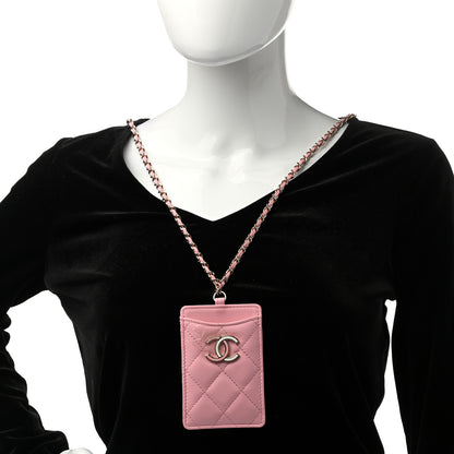 Chanel Lambskin Quilted Chanel Card Holder On Chain Pink 2 of 9