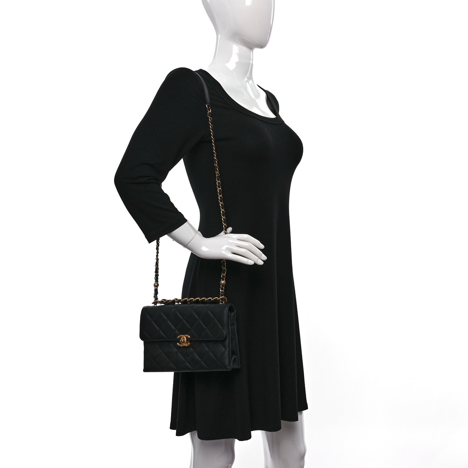 Chanel Lambskin Quilted Small Chain Flap Black 2 of 9