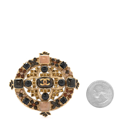 Chanel Crystal Gripoix CC Brooch Gold Black 2 of 4