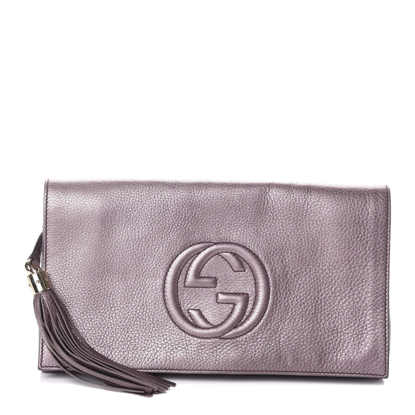 Metallic Pebbled Calfskin Medium Soho Clutch Purple
