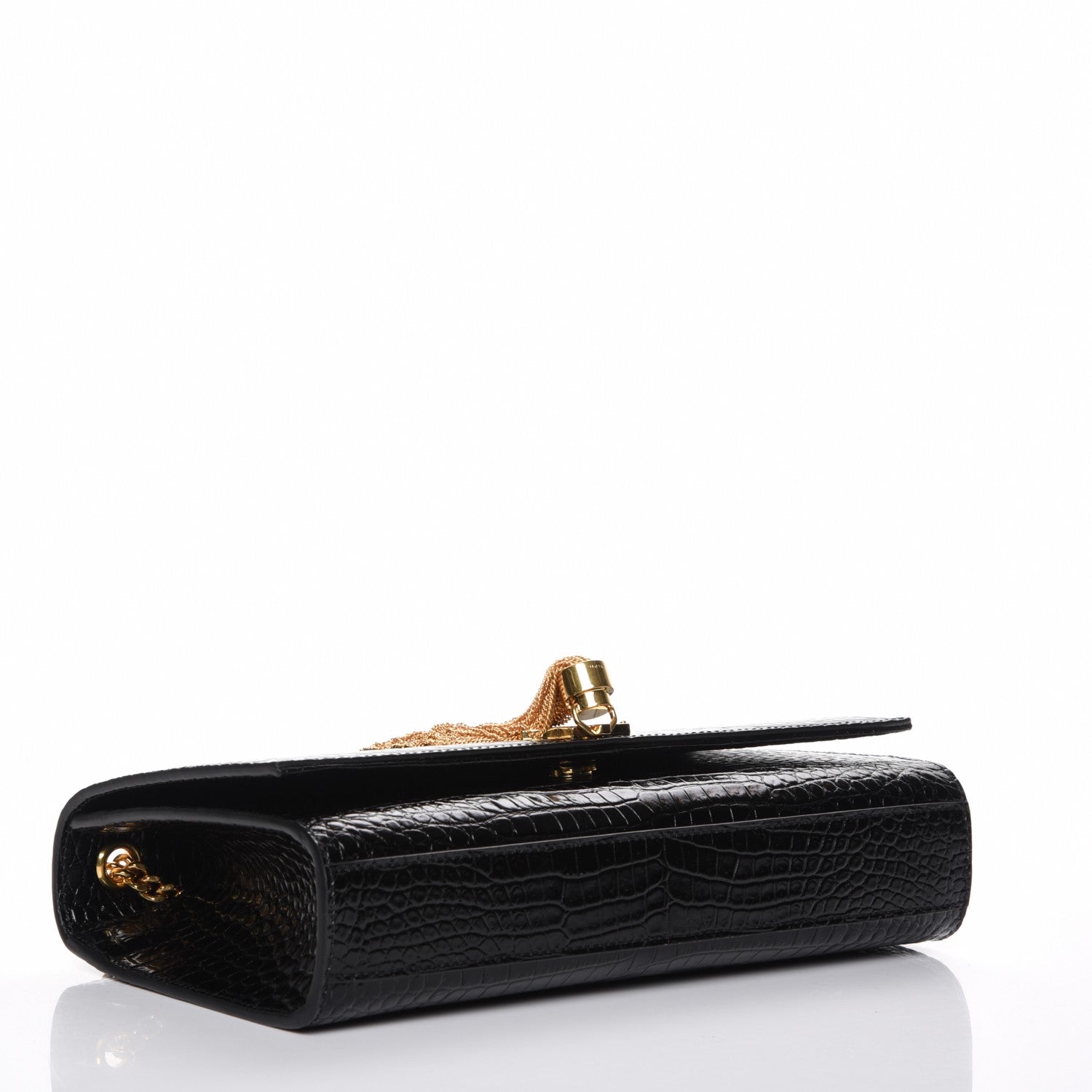 Saint Laurent Calfskin Crocodile Embossed Medium Classic Monogram Kate Tassel Satchel Black 4 of 8