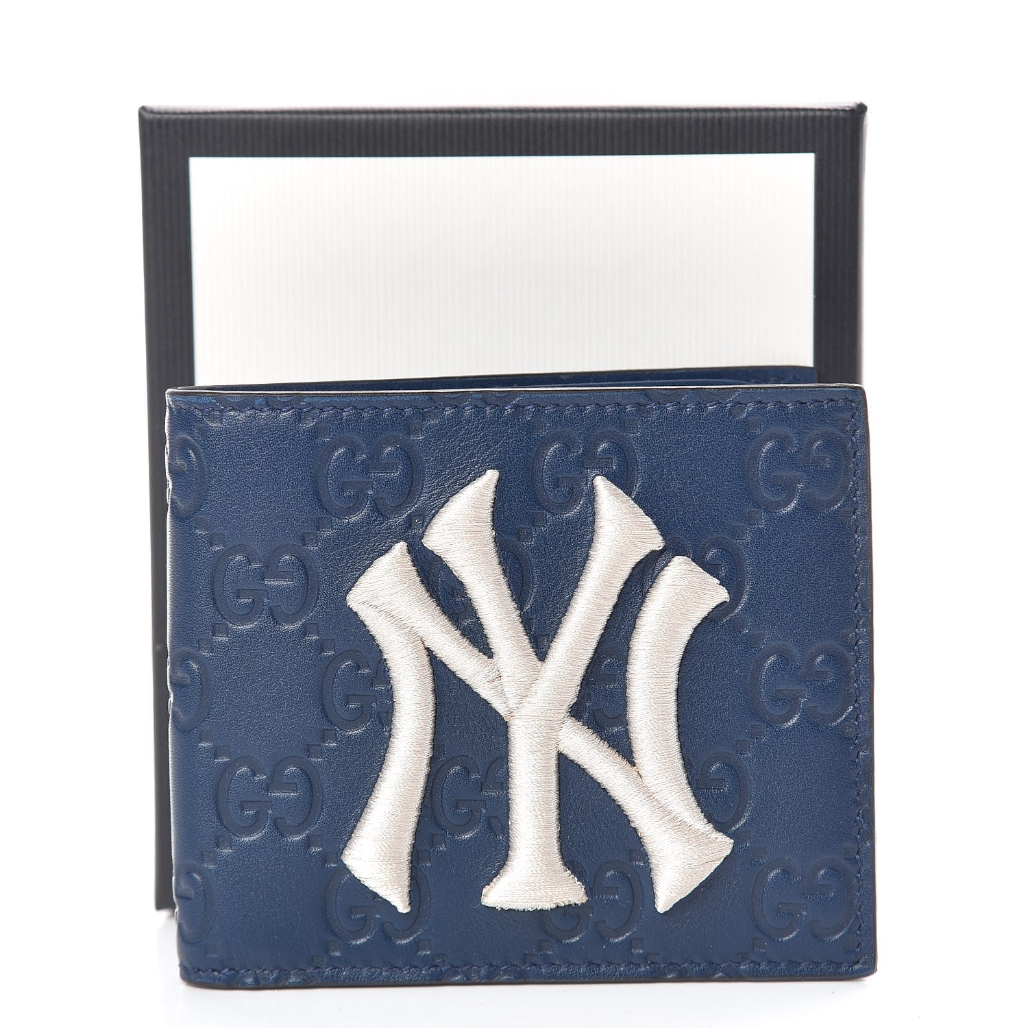 Gucci X MLB Guccissima Signature NY Yankees Embroidered Bi-Fold Wallet Royale Ivory 9 of 9