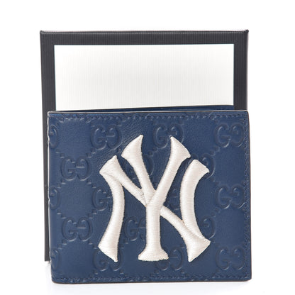 Gucci X MLB Guccissima Signature NY Yankees Embroidered Bi-Fold Wallet Royale Ivory 9 of 9