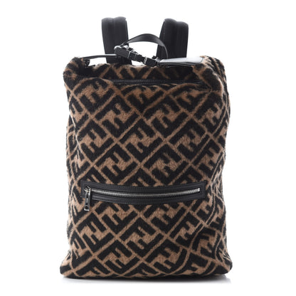 Fendi Shearling Calfskin FF 1974 Diagonal Cross Strap Backpack Tobacco Black 1 of 8