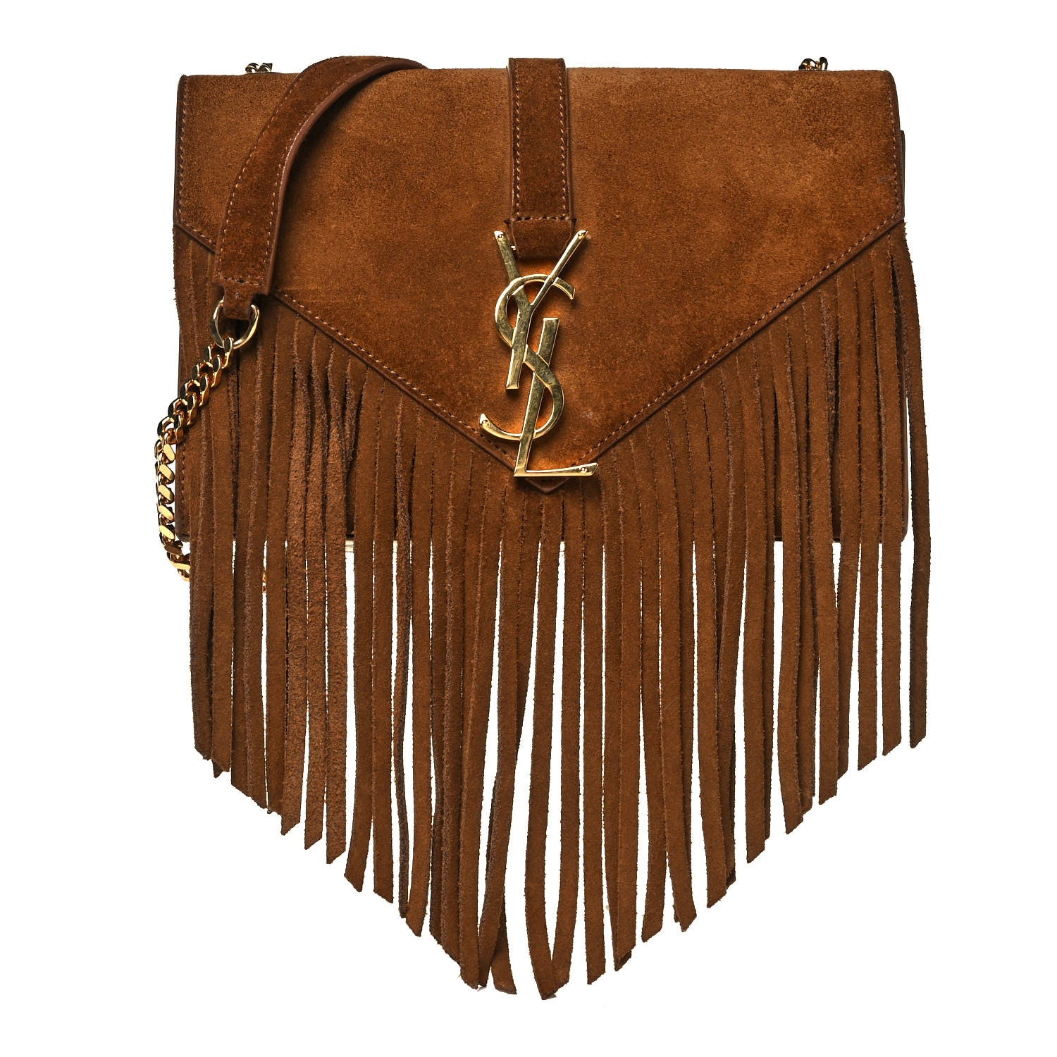 Saint Laurent Suede Fringe Small Monogram Satchel Light Ocre 1 of 10