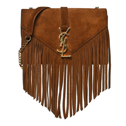 Saint Laurent Suede Fringe Small Monogram Satchel Light Ocre 1 of 10