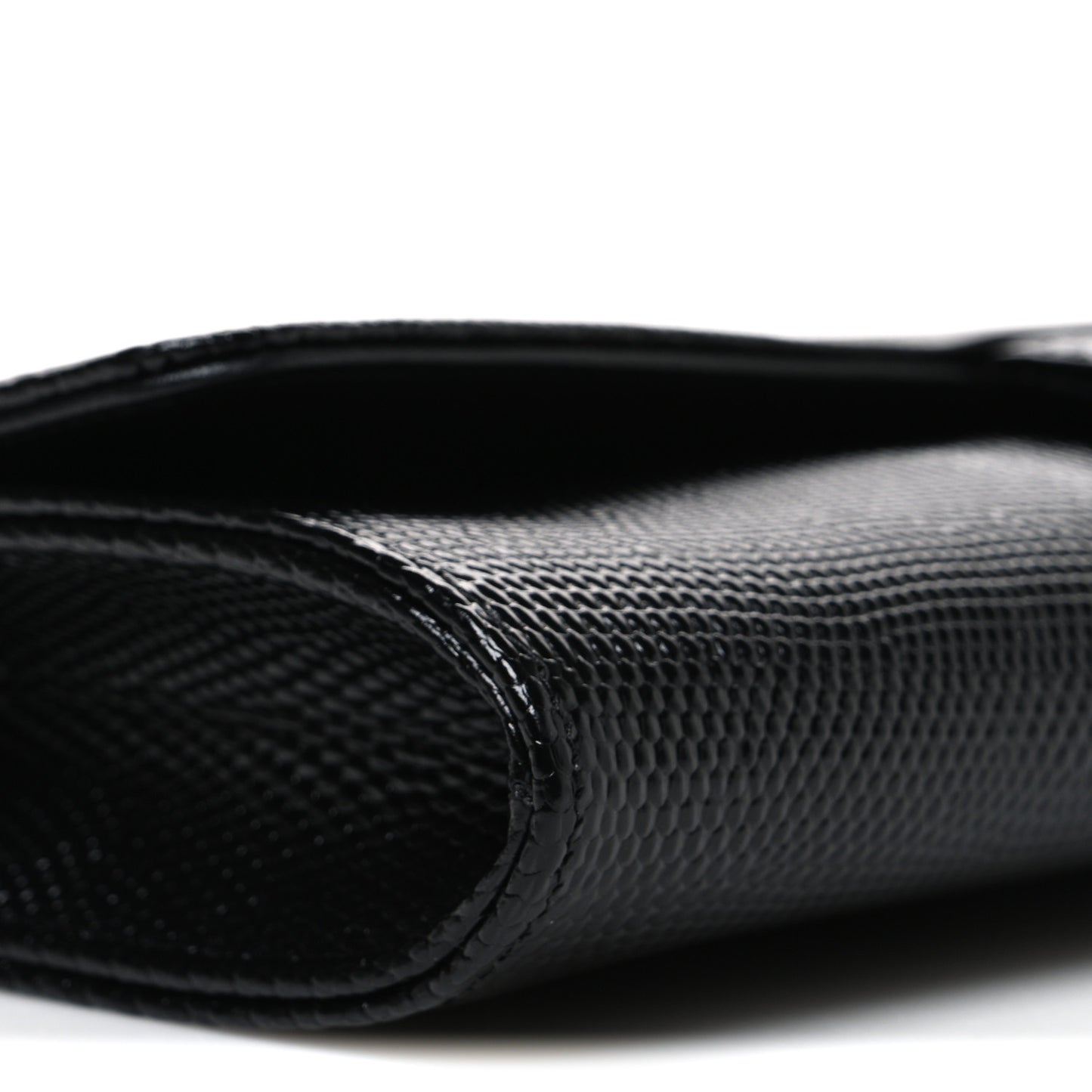 Calfskin Lizard Embossed Top Handle Long Clutch With Chain Black