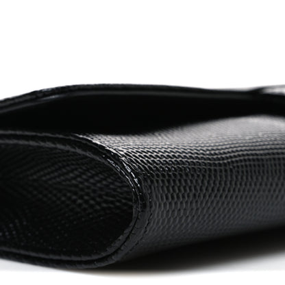 Chanel Calfskin Lizard Embossed Top Handle Long Clutch With Chain Black 10 of 12