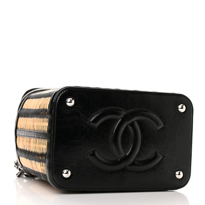 Chanel Glazed Calfskin Raffia Vanity Case Bag Black Beige 4 of 12