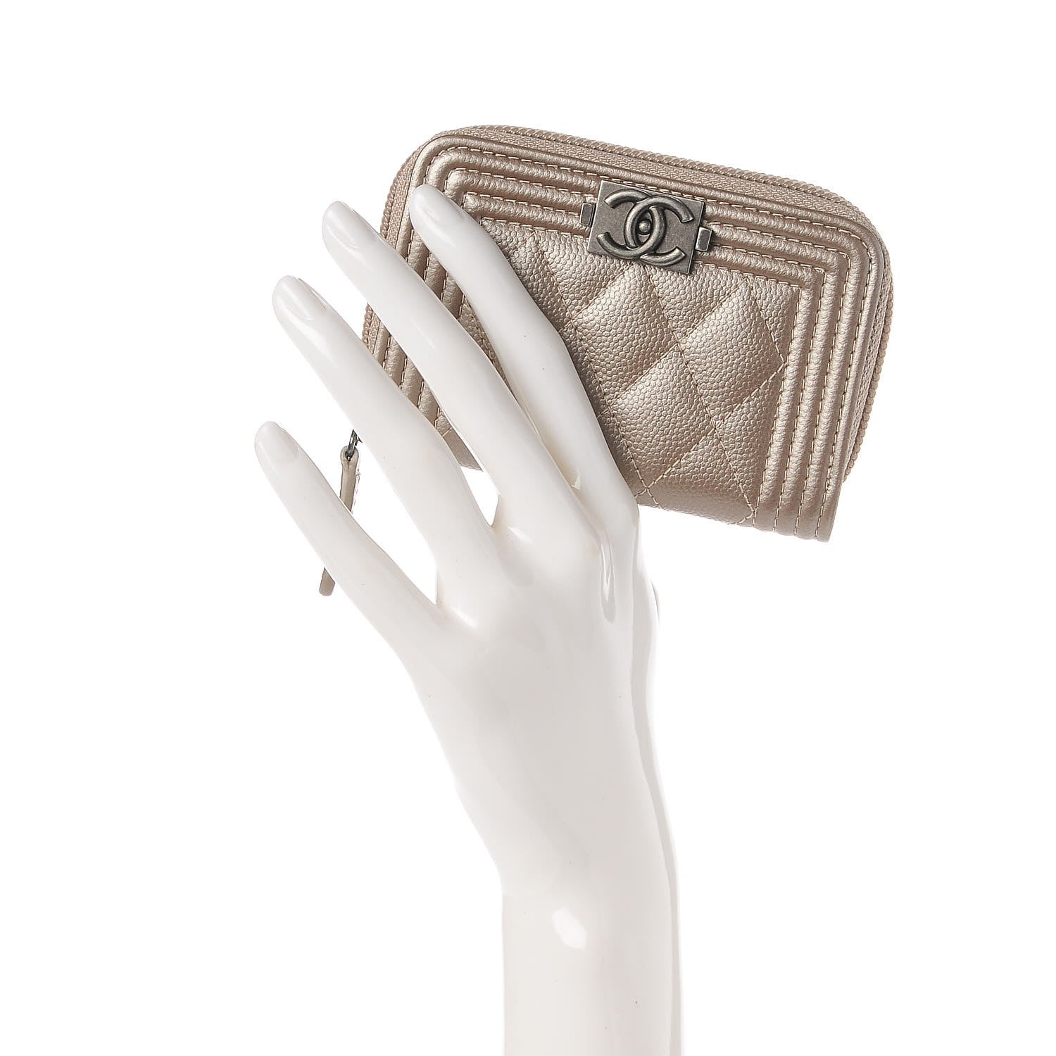 Chanel Metallic Caviar Quilted Boy Zip Around Coin Purse Wallet Copper 2 of 8