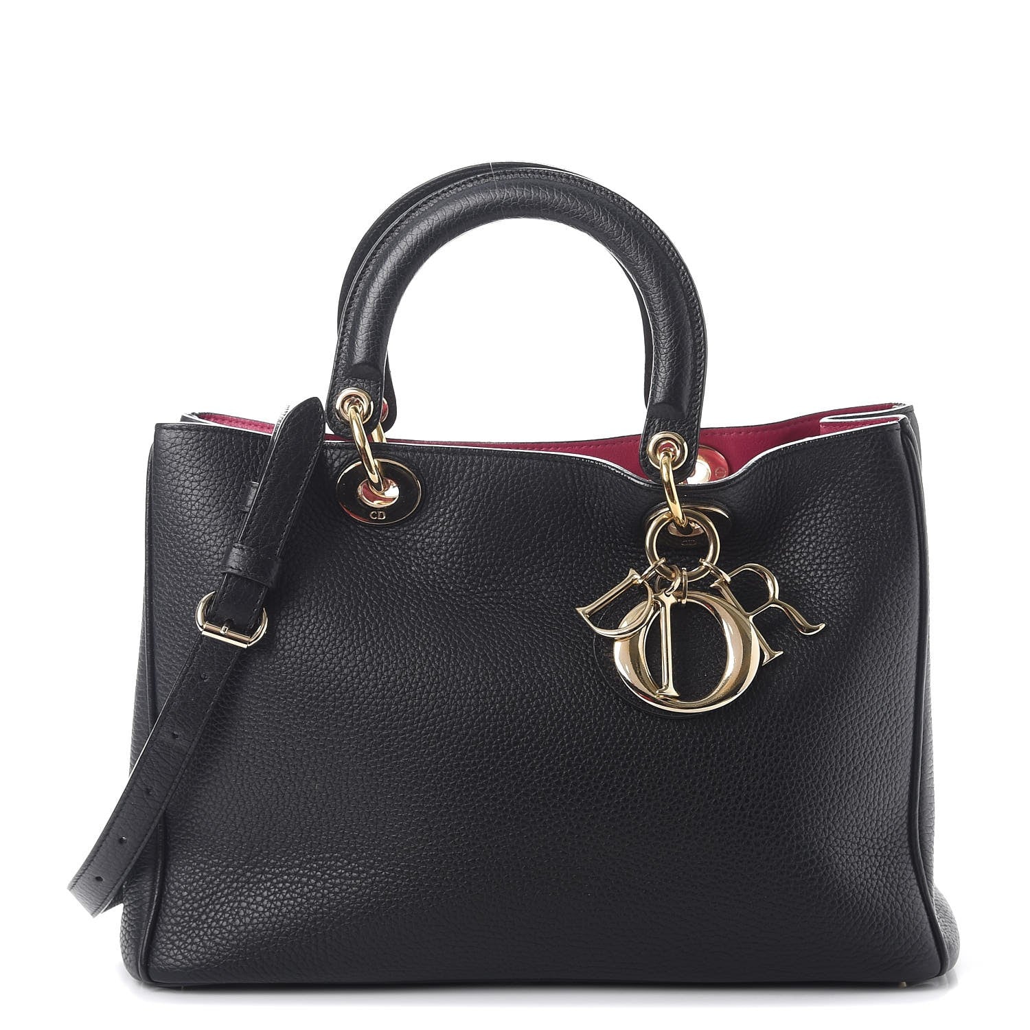 Christian Dior Bullcalf Medium Diorissimo Tote Black Rose Indien 1 of 10