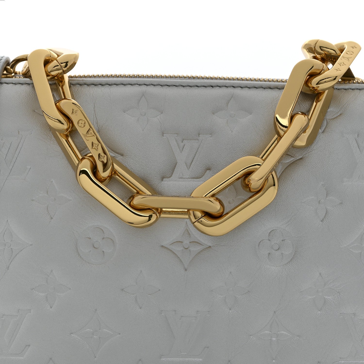 Louis Vuitton Lambskin Embossed Monogram Coussin BB Silver 7 of 12