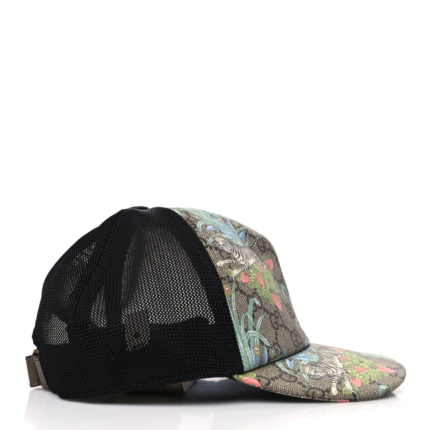 GG Supreme Monogram Tiger Savanah Textured Dollar Calfskin Retro Interlocking G Mesh Baseball Hat S Beige Ebony Multicolor