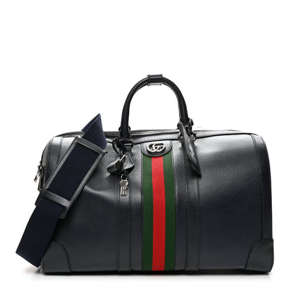 Gucci Textured Dollar Calfskin Web Medium Savoy Duffle Bag Blue 1 of 9