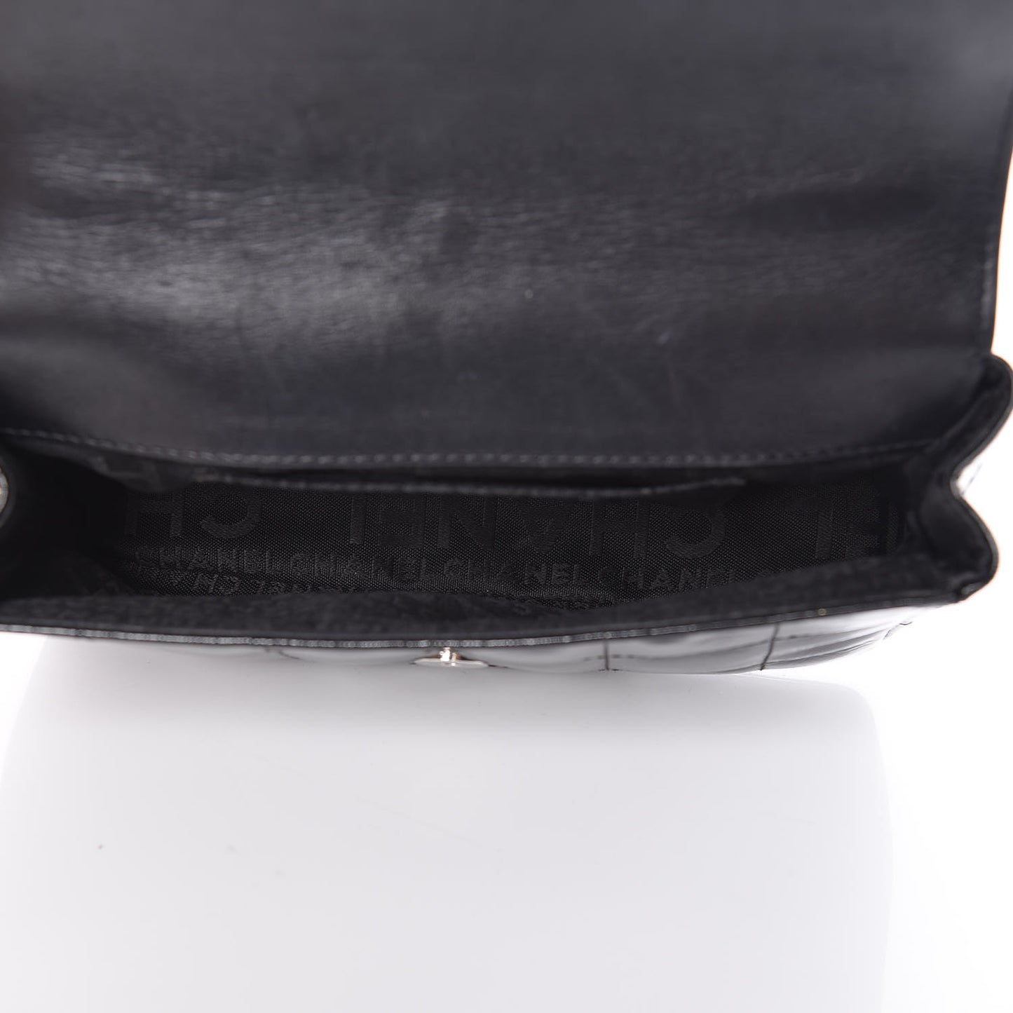 Distress Patent Quilted Mini Chocolate Bar Flap Black
