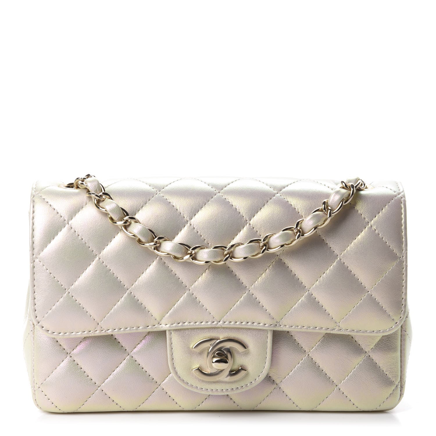 Chanel Iridescent Lambskin Quilted Mini Rectangular Flap Ivory 1 of 10
