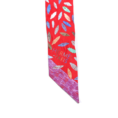 Hermes Silk Chacun Fait Son Nid Twilly Rouge Bleu Violet 4 of 4