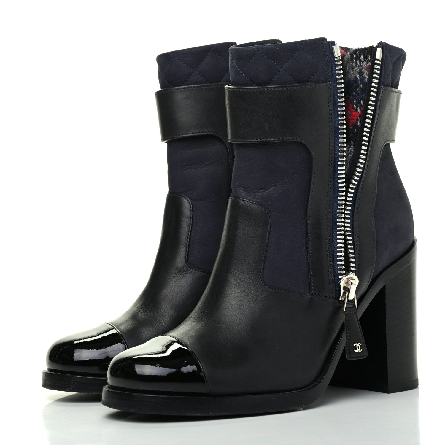 Chanel Calfskin Patent Cap Toe Short Ankle Boots 38 Navy Black 3 of 17