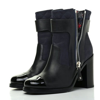 Chanel Calfskin Patent Cap Toe Short Ankle Boots 38 Navy Black 3 of 17