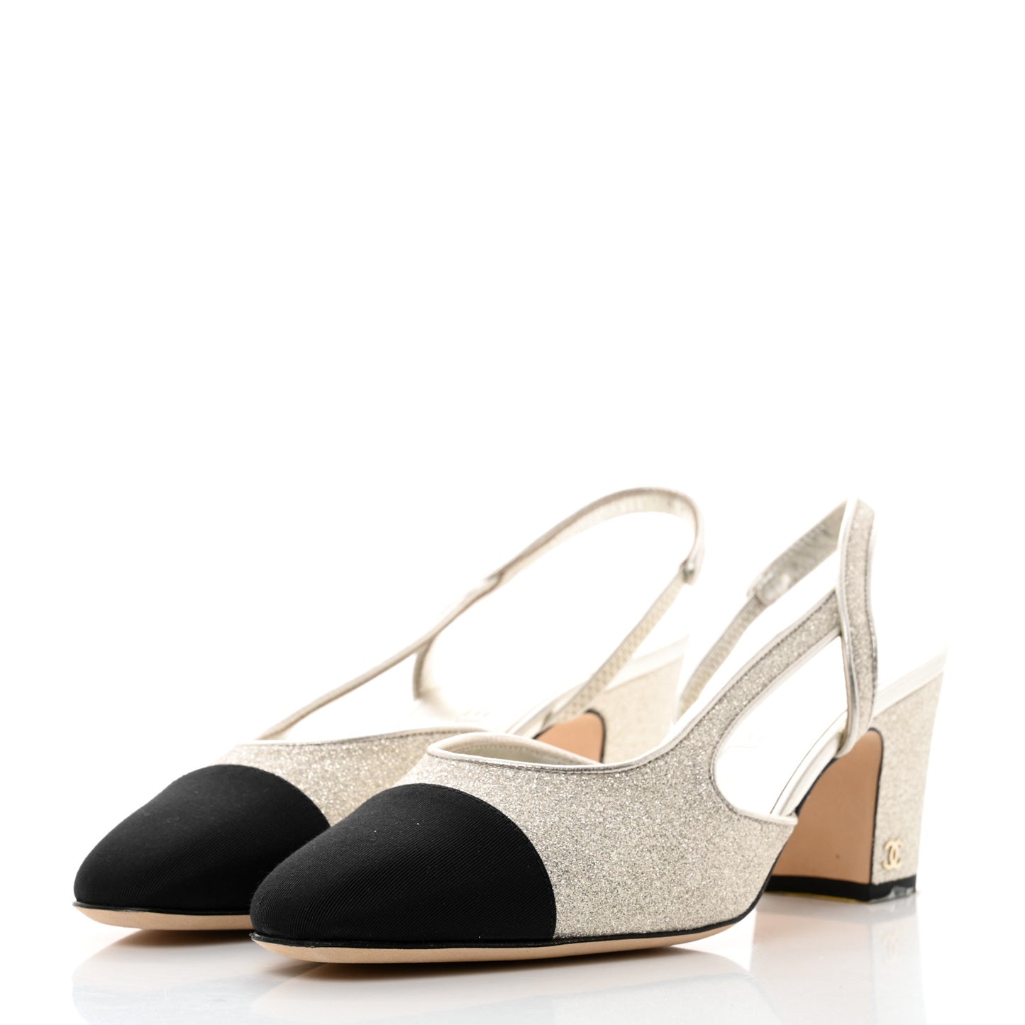 Glitter Grosgrain Cap Toe CC Slingback Pumps 39 Gold Black