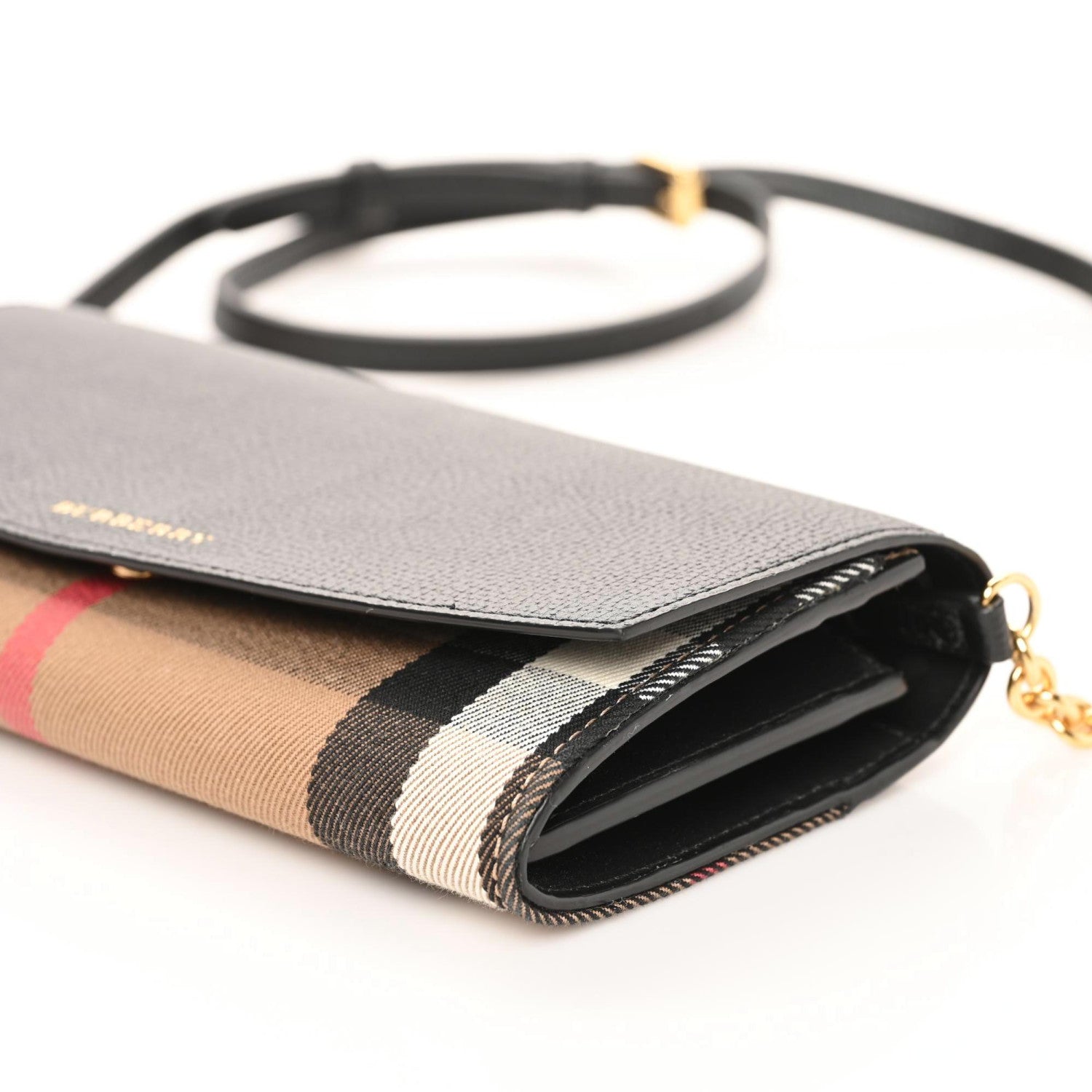 Burberry Grainy Calfskin House Check Henley Wallet On Chain Black 5 of 7