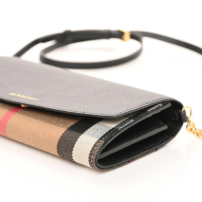 Burberry Grainy Calfskin House Check Henley Wallet On Chain Black 5 of 7