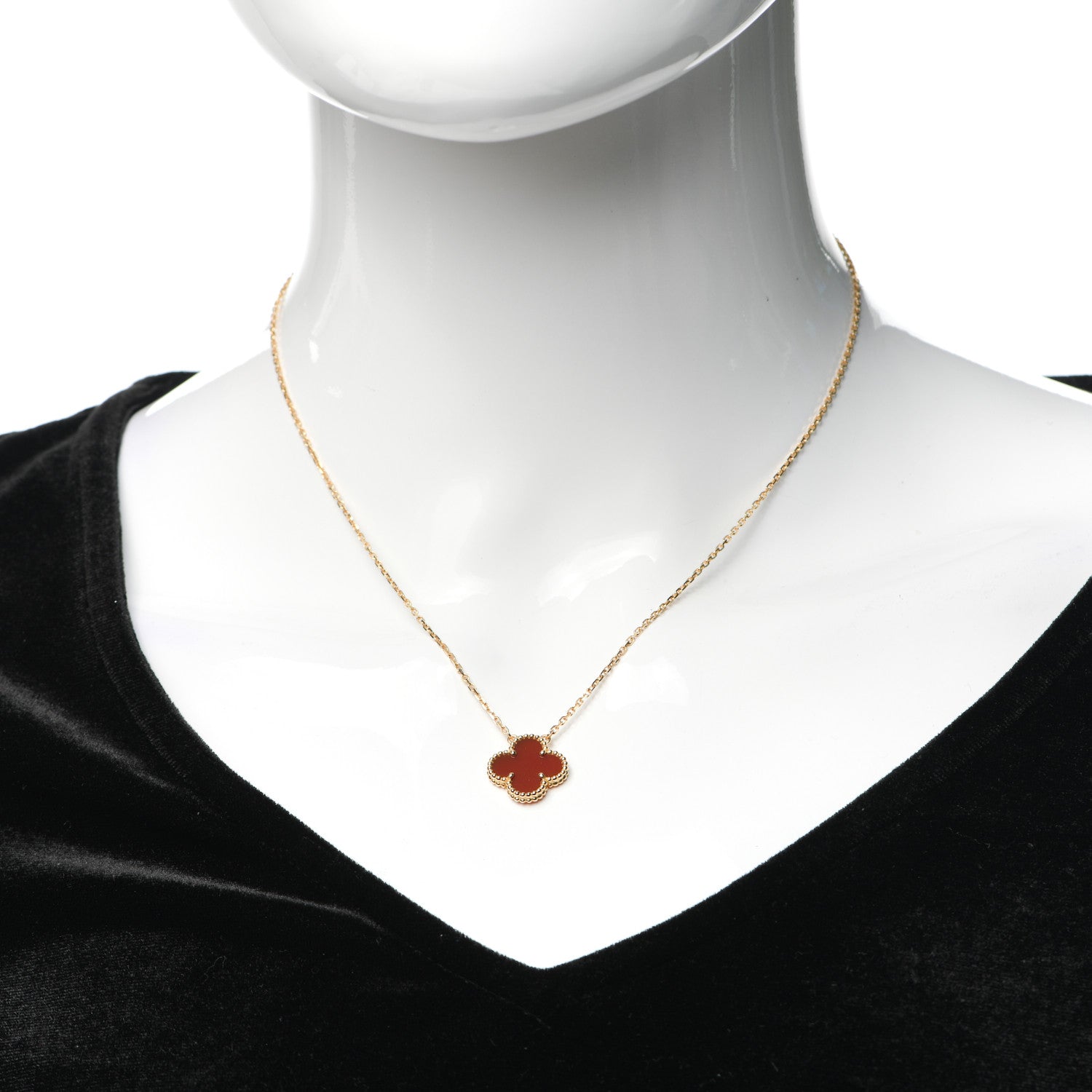 Van Cleef & Arpels 18K Yellow Gold Carnelian Vintage Alhambra Pendant Necklace 2 of 8