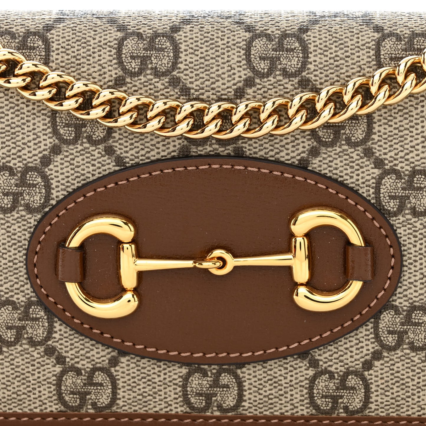 GG Supreme Monogram Azalea Calfskin Horsebit 1955 Wallet On Chain Beige Ebony Brown Sugar