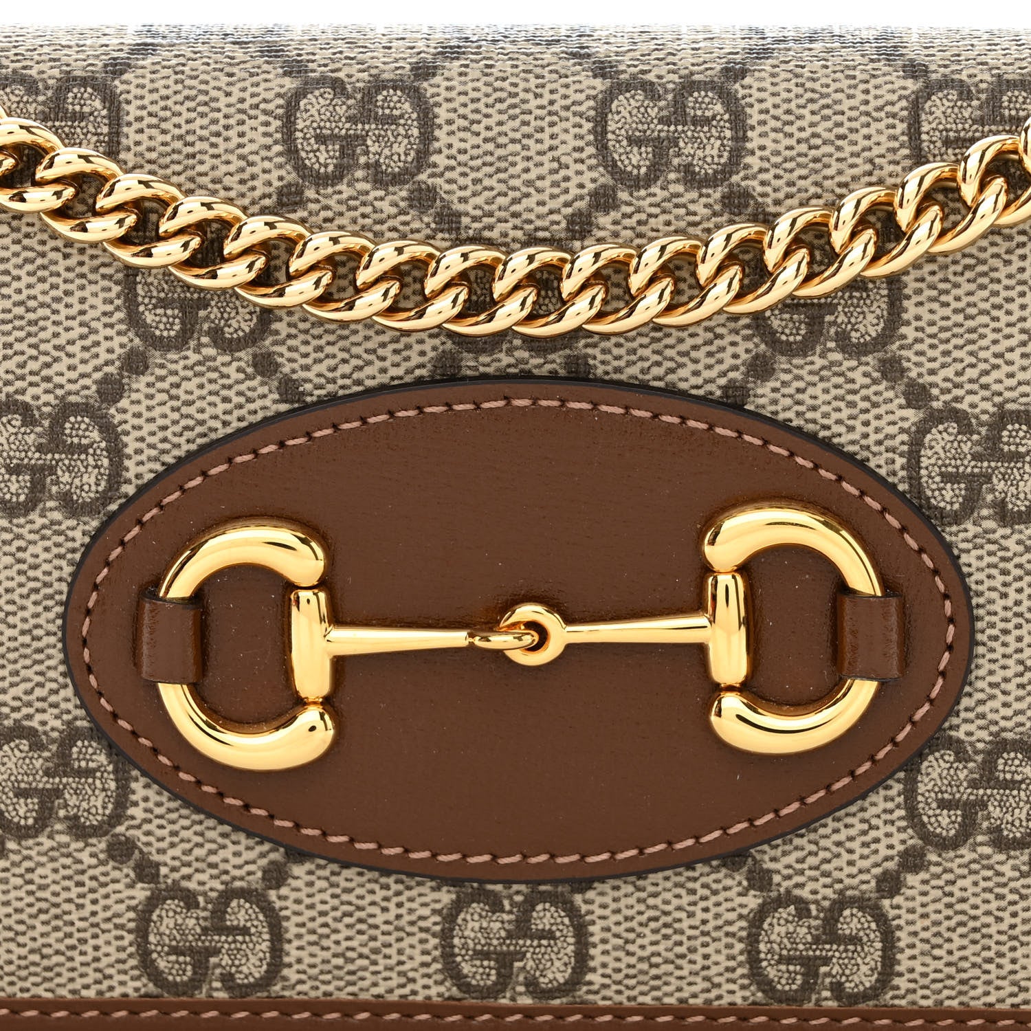 Gucci GG Supreme Monogram Azalea Calfskin Horsebit 1955 Wallet On Chain Beige Ebony Brown Sugar 9 of 11